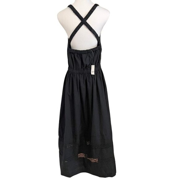 NWT GAP SUMMER 2023 BLACK COTTON HALTER OPEN BACK CROCHET TIERED MAXI DRESS - Picture 3 of 13